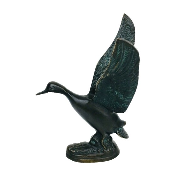Vintage Bronze Duck Bird Taking Flight Sculpture Figurine 7" X 6" - Picture 2 of 11